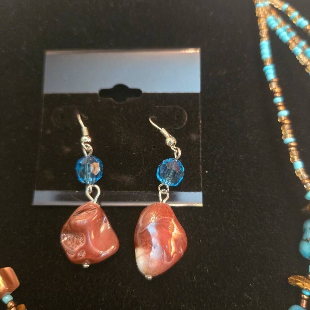 NEW Turquoise Bead 4 Strand Necklace & Earrings Set - Picture 8 of 8